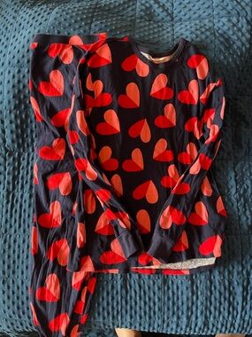 Navy Heart-Print Pajama Set with Red Hearts